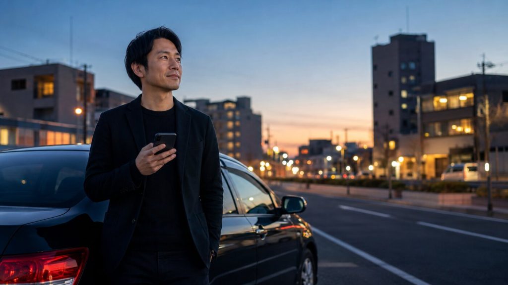 全国でナイトワークの送迎ドライバー求人を探す男性のイメージ