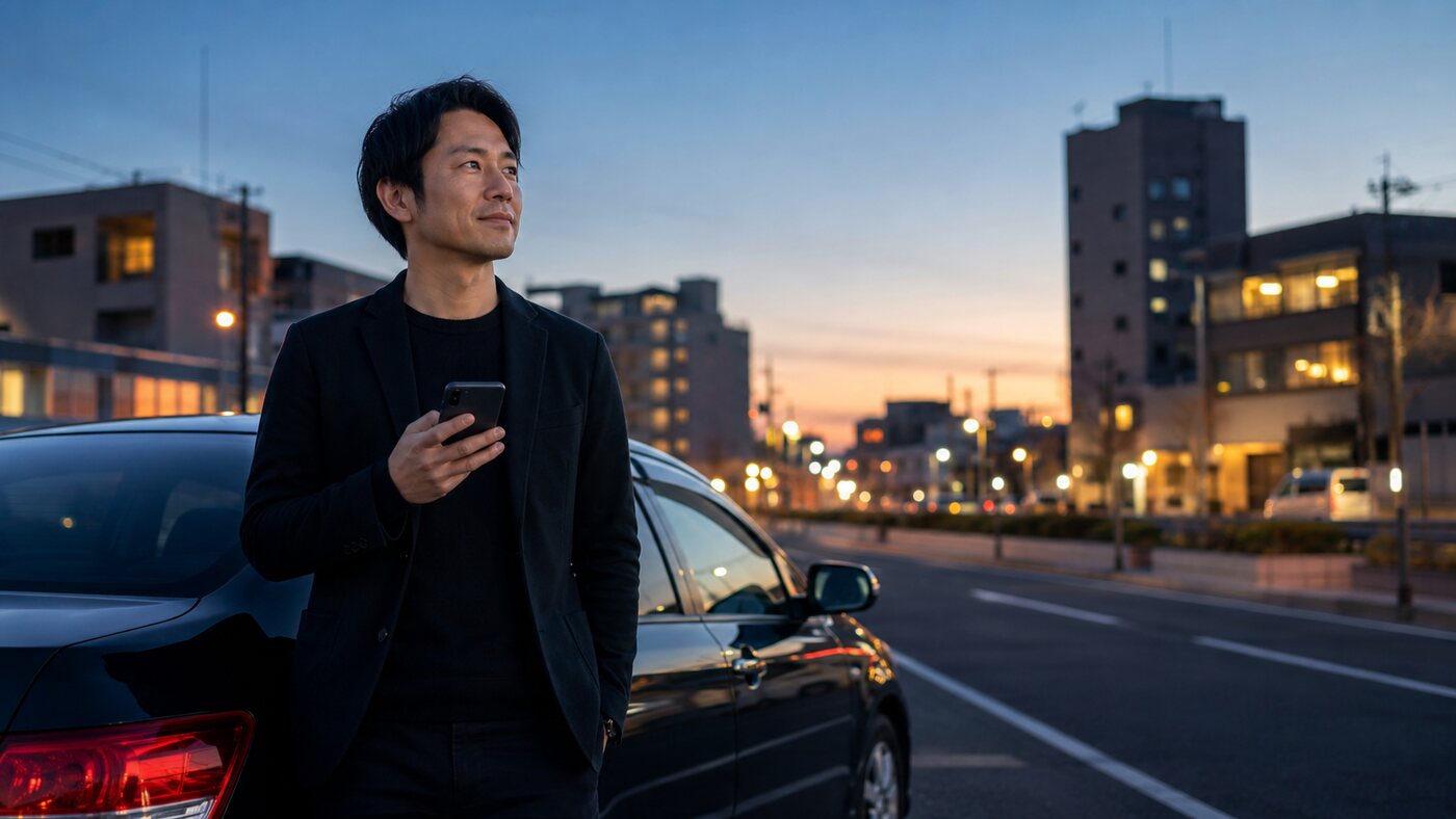 全国でナイトワークの送迎ドライバー求人を探す男性のイメージ